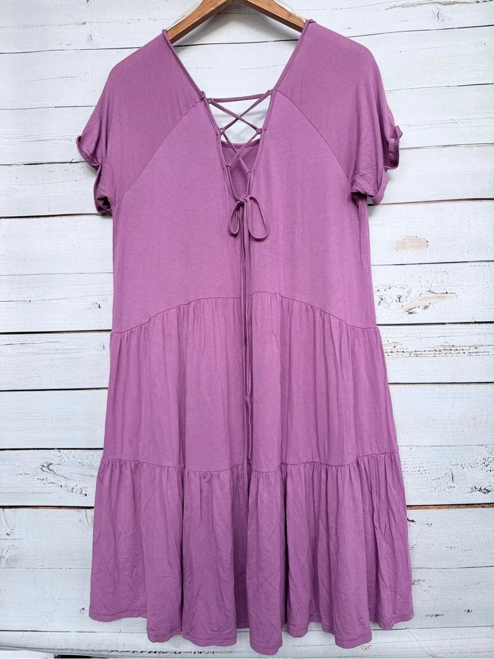 Kori America Mauve Purple Tiered T-Shirt Babydoll Dress - Medium